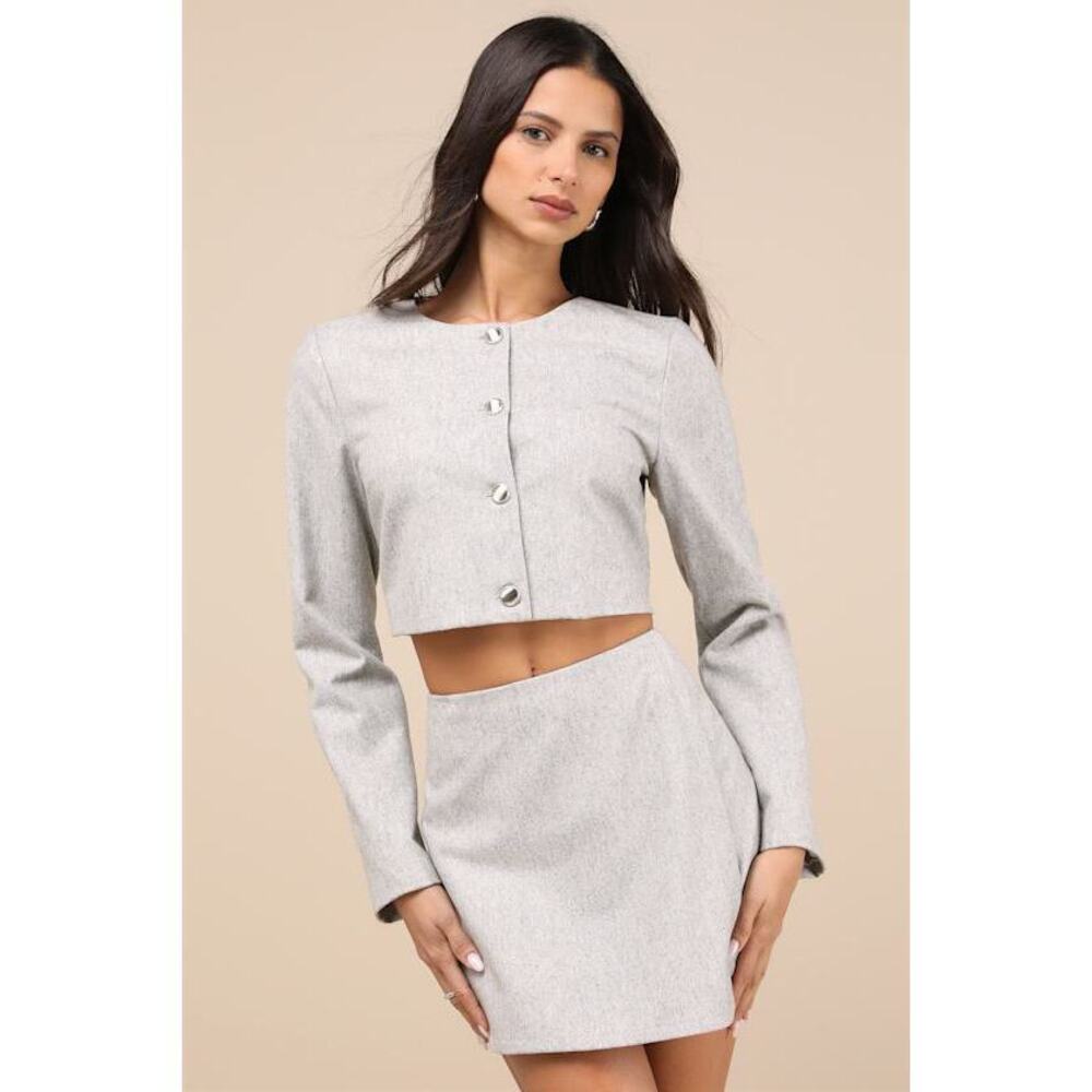 Lulus Preppy Pursuit Heather Grey Two-piece Long Sleeve Mini Dress - Size XS